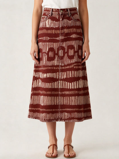 Sunset Mirage Trail Ankle-Length Denim Skirt