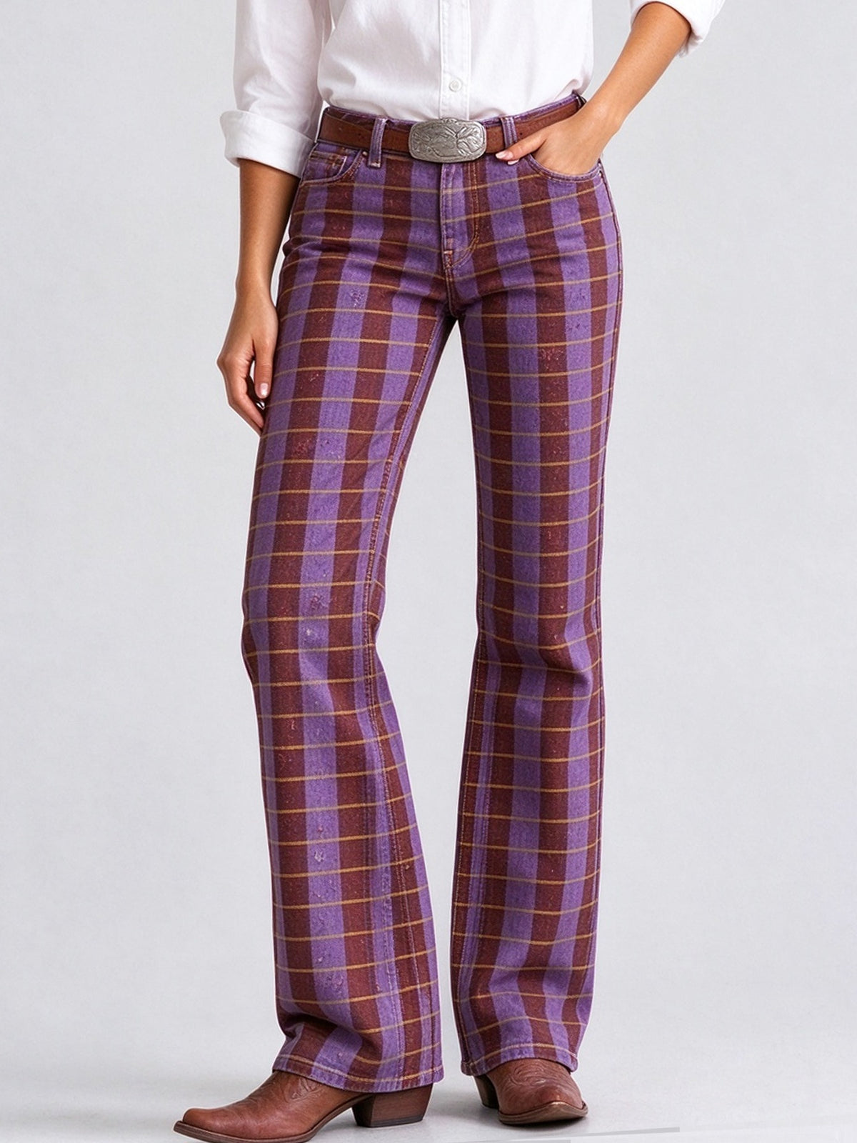 Prairie Plaid Low-Rise Bootcut Jeans