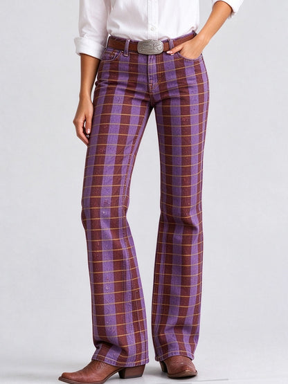 Prairie Plaid Low-Rise Bootcut Jeans