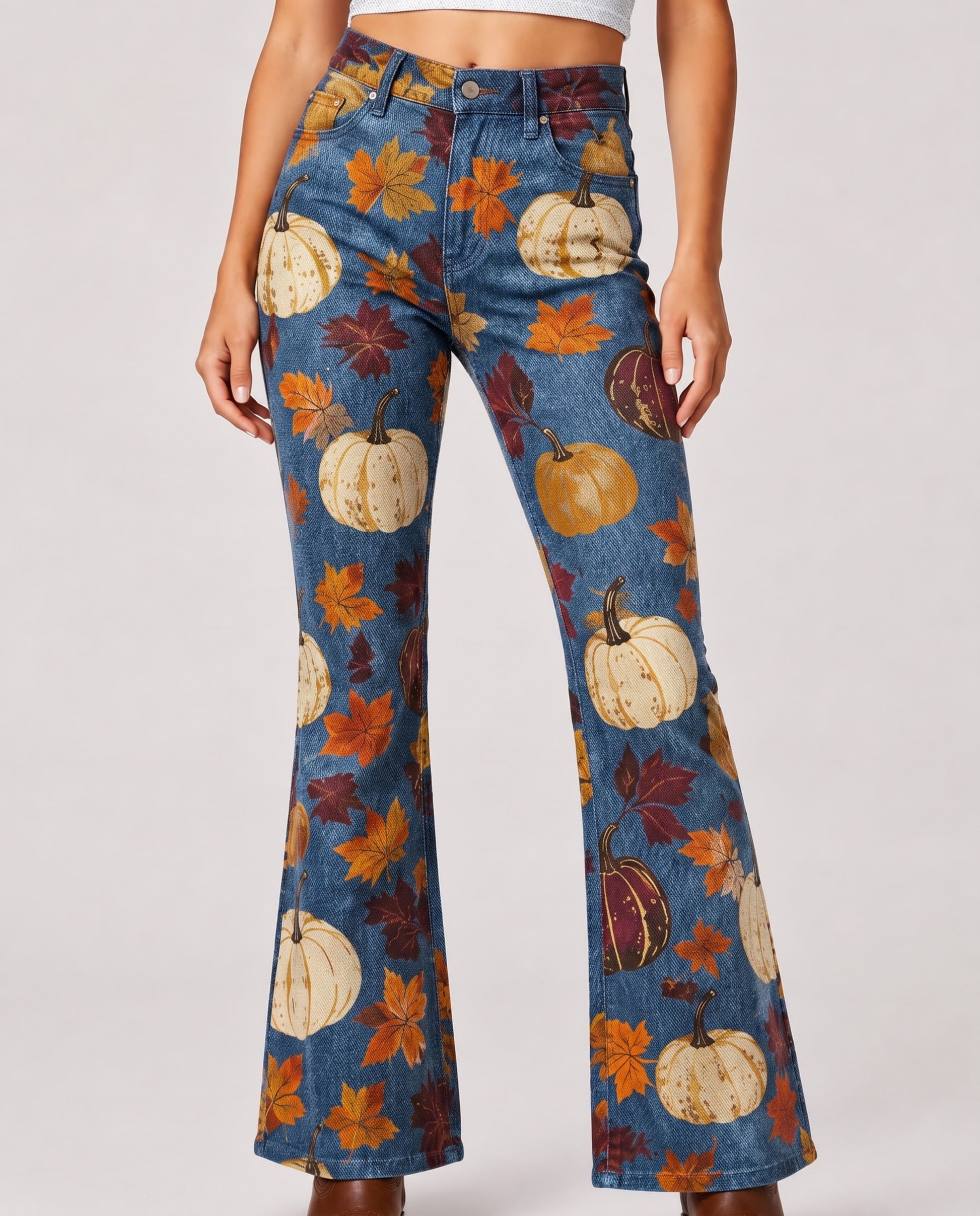 Pumpkin Prairie Bootcut Jeans – Front View – Riley – Denim Blue