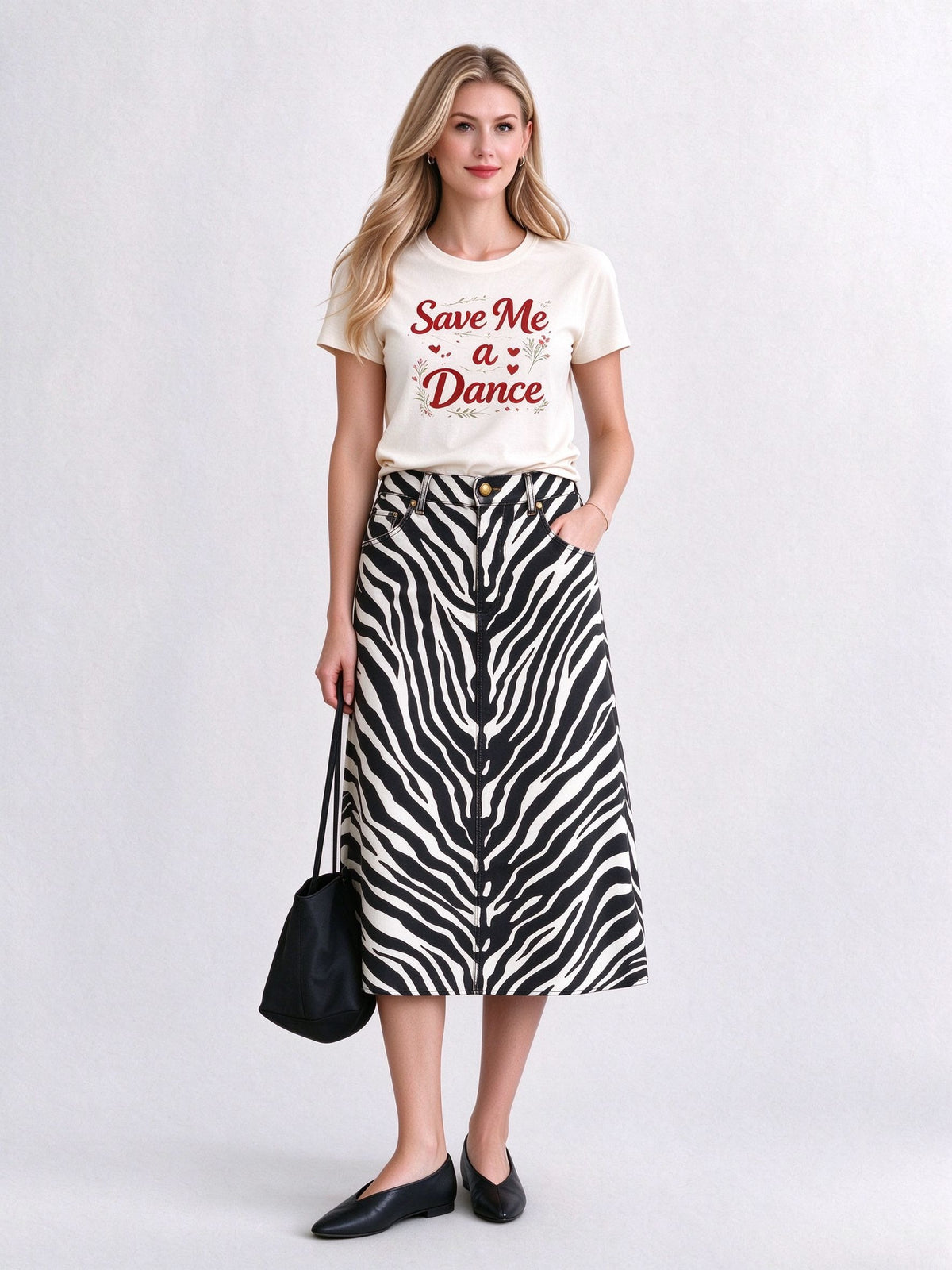 Bronco Zebra Stripe Ankle-Length Denim Skirt