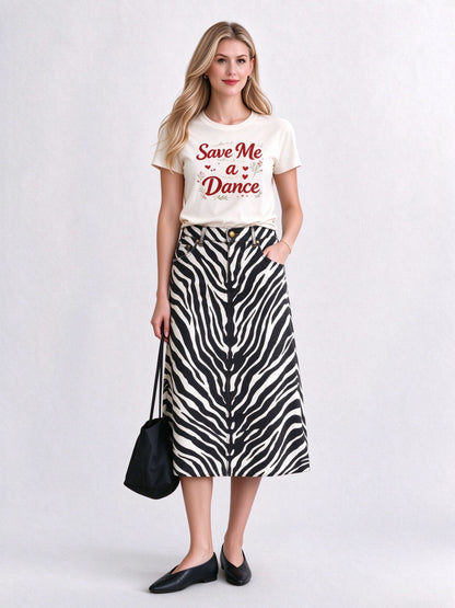Bronco Zebra Stripe Ankle-Length Denim Skirt