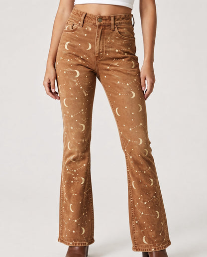 Stardust Trails Brown Bootcut Jeans – Front View – Riley – brown