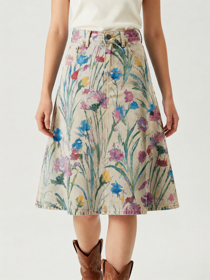 Cream Florals RB-SKT03 – Front View – Jessie – Light Beige