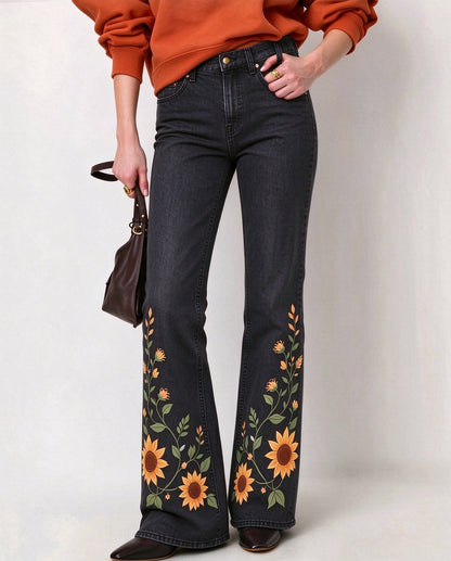 Prairie Sunflower Vine Low-Rise Bootcut Jeans