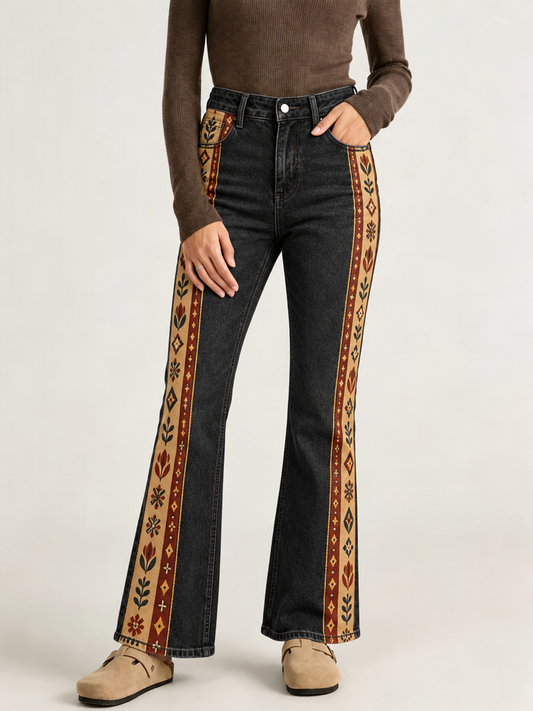 Prairie Bloom Charcoal Bootcut Jeans – Front View – Riley – Black