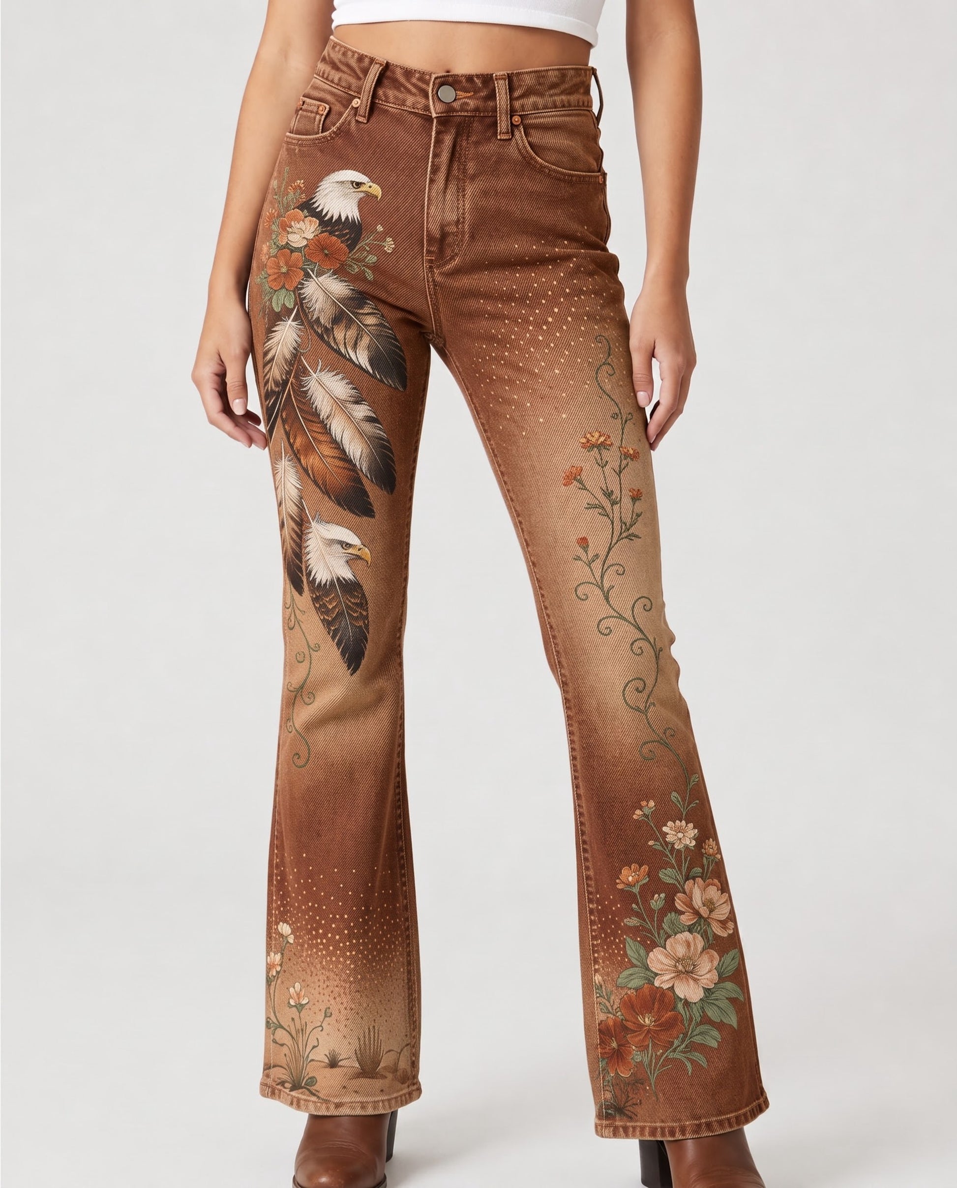 Eagle's Feather Bootcut Jeans – Front View – Riley – brown