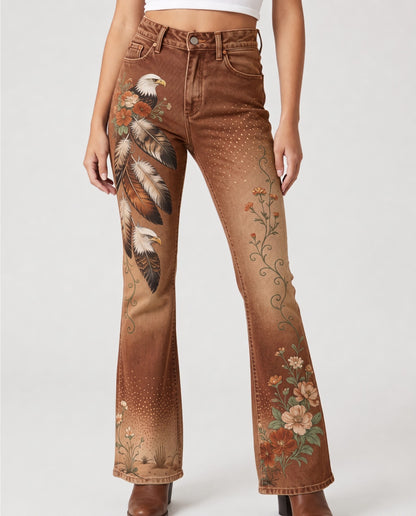 Eagle's Feather Bootcut Jeans – Front View – Riley – brown