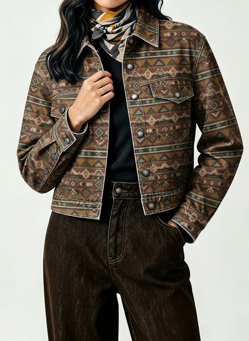 Golden Serpent Cropped Denim Jacket