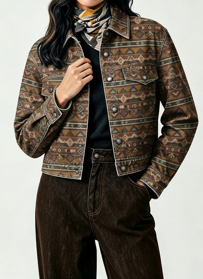 Golden Serpent Cropped Denim Jacket