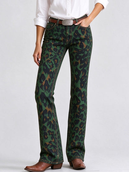 Mustang Leopard Low-Rise Bootcut Jeans
