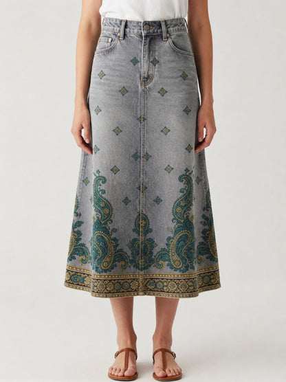Prairie Bloom Denim RB-SKT10 – Front View – Riley – denim blue