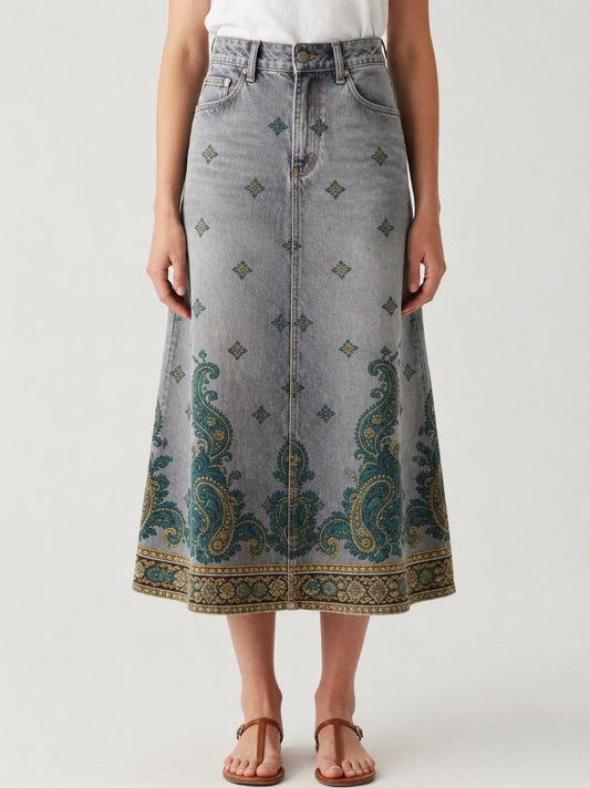 Prairie Bloom Denim RB-SKT10 – Front View – Riley – denim blue