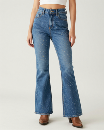 Blue Diamond AOP Bootcut Jeans – Front View – Riley – Medium Blue