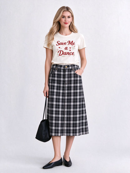 Ranch Trail Plaid Ankle-Length Denim Skirt