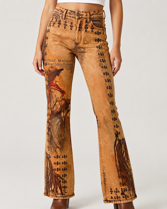 Sagebrush Sentinel Bootcut Jeans – Front View – Riley – tan