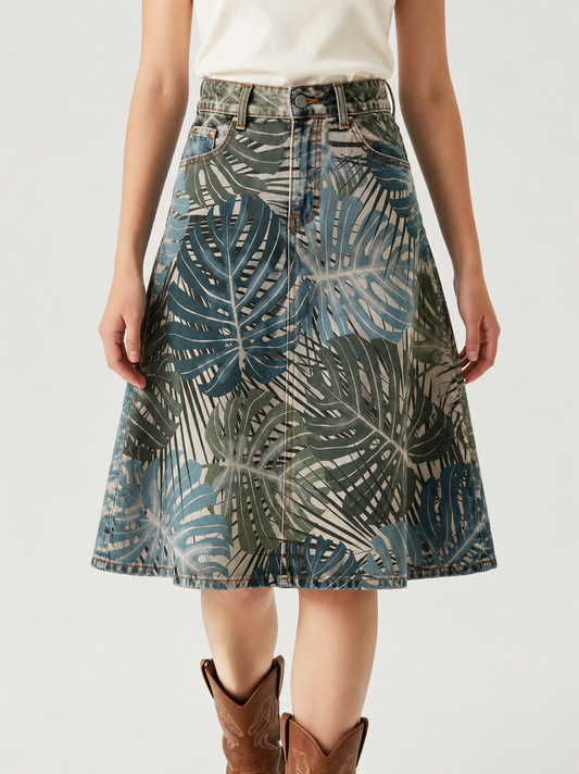 Medium Wash Leaves RB-SKT03 – Front View – Jessie – Medium Wash