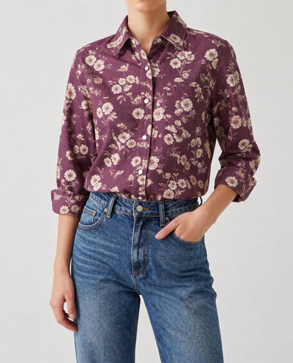 Prairie Bloom Burgundy RB-TOP16 – Front View – Riley – Denim