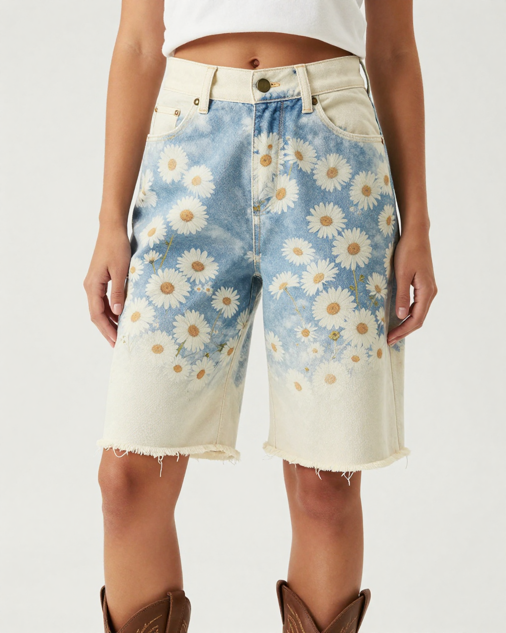 Fleabane Daisy Cloud Denim RB-BOT08 – Front View – Jessie – Gold