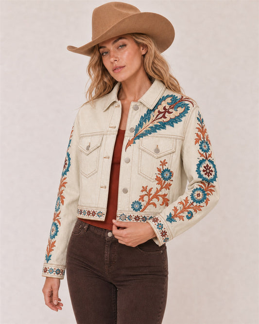 Prairie Bloom Cream RB-JKT01 – Front View – Riley – cream, teal, rust, maroon