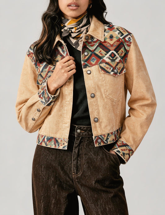Rodeo Aztec Cropped Denim Jacket