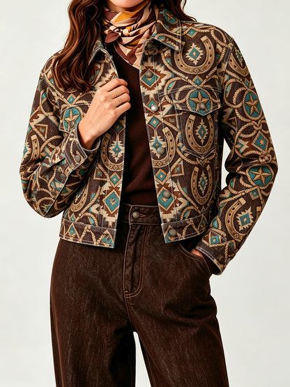 Desert Horseshoe Ranch Cropped Denim Jacket