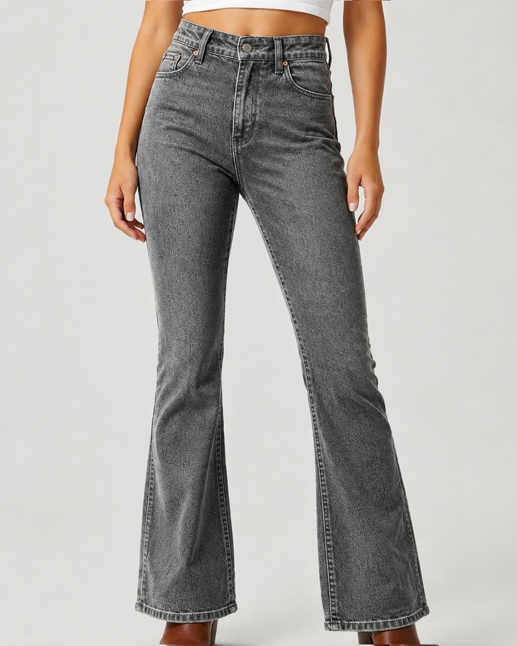 Rustic Rambler Bootcut Jeans – Front View – Riley – gray