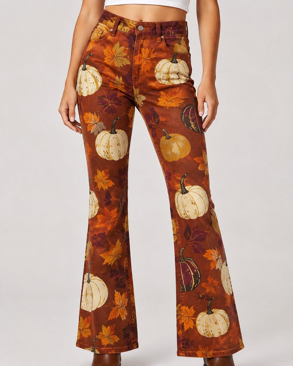 Pumpkin Prairie Bootcut Jeans – Front View – Riley – Burnt Orange