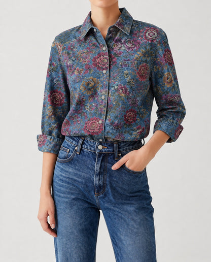 Prairie Bloom Blue RB-TOP16 – Front View – Riley – blue