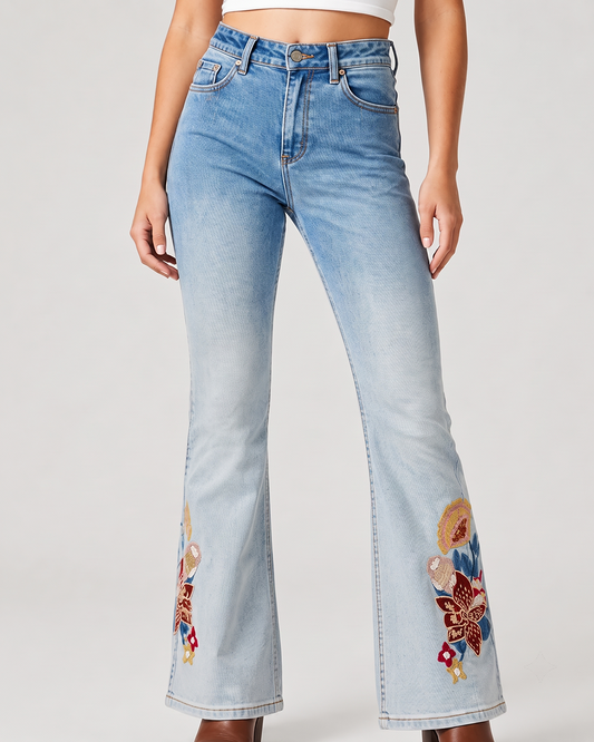Cactus Bloom Light Bootcut Jeans – Front View – Riley – light blue