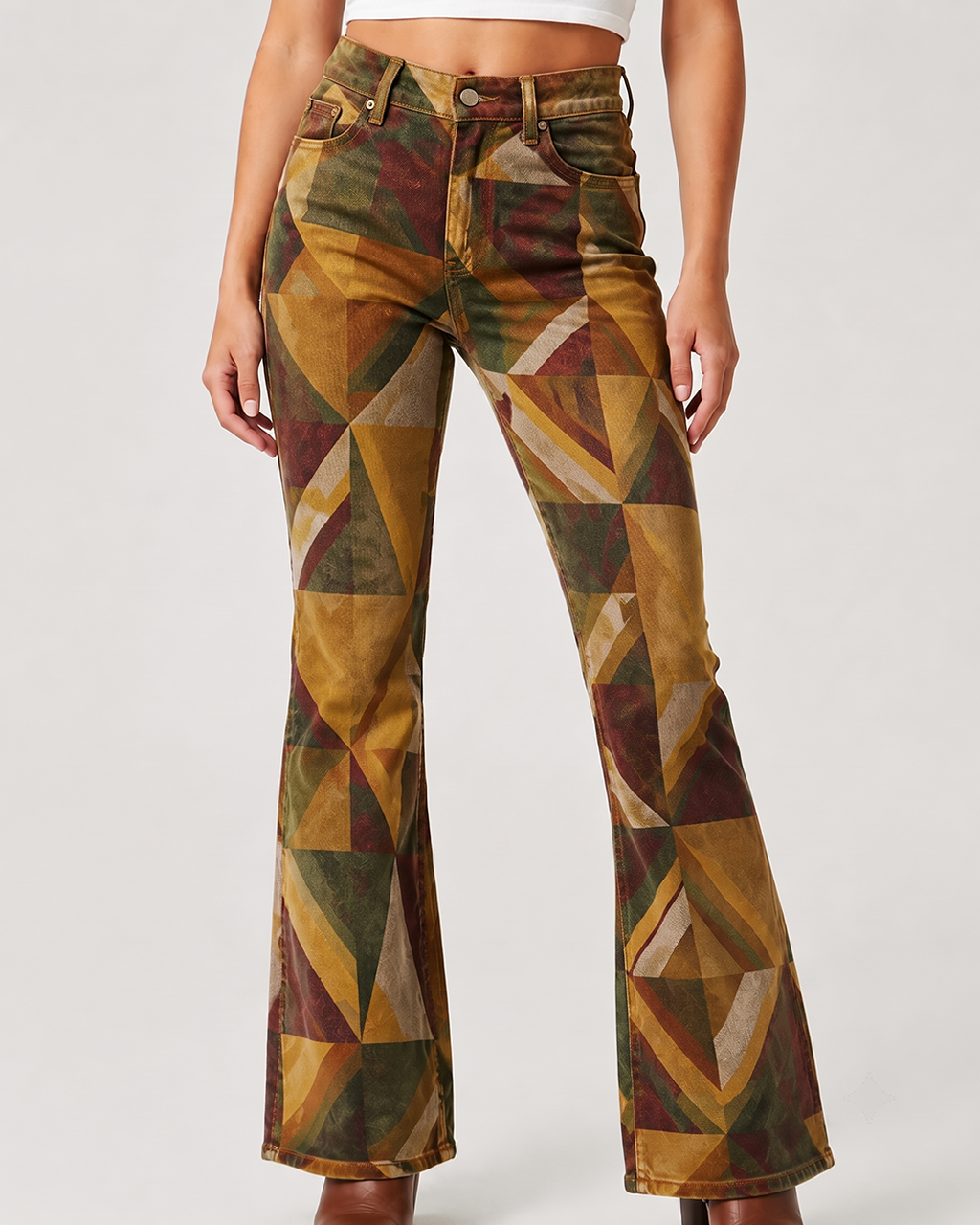 Canyon Mirage Mustard Bootcut Jeans – Front View – Riley – mustard, rust