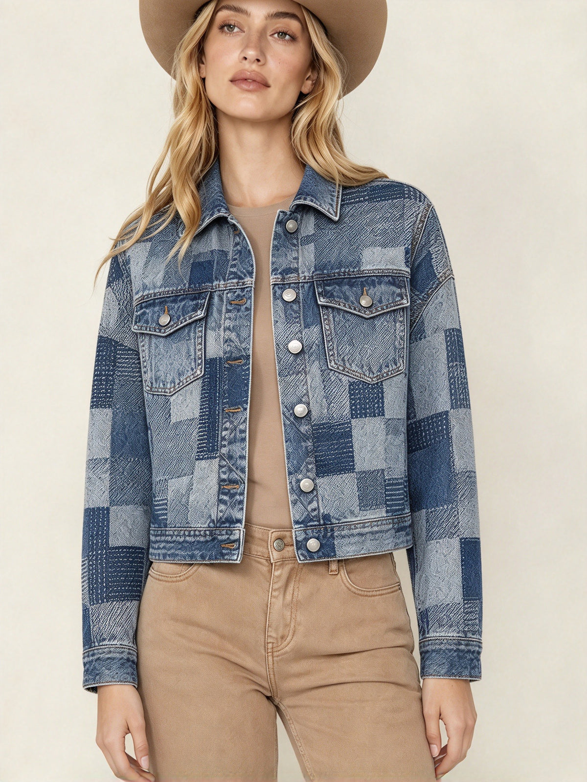Frontier Quilt Cropped Denim Jacket