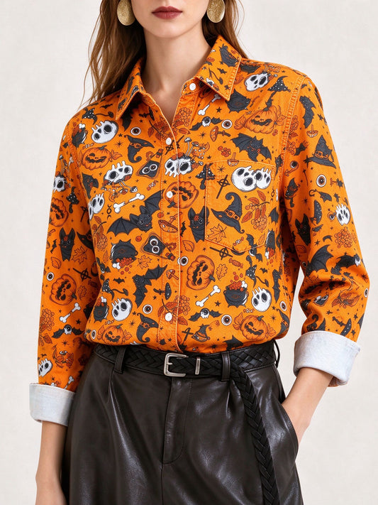 Halloween Harvest Long Sleeve Denim Shirt