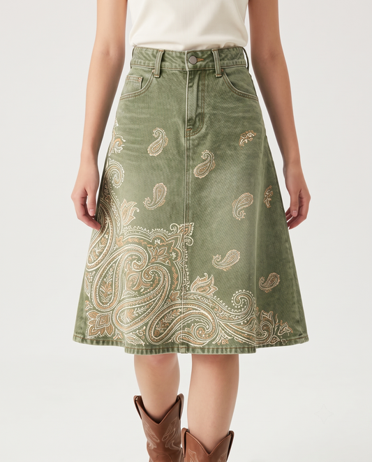 Olive Paisley RB-SKT03 – Front View – Jessie – Olive Green