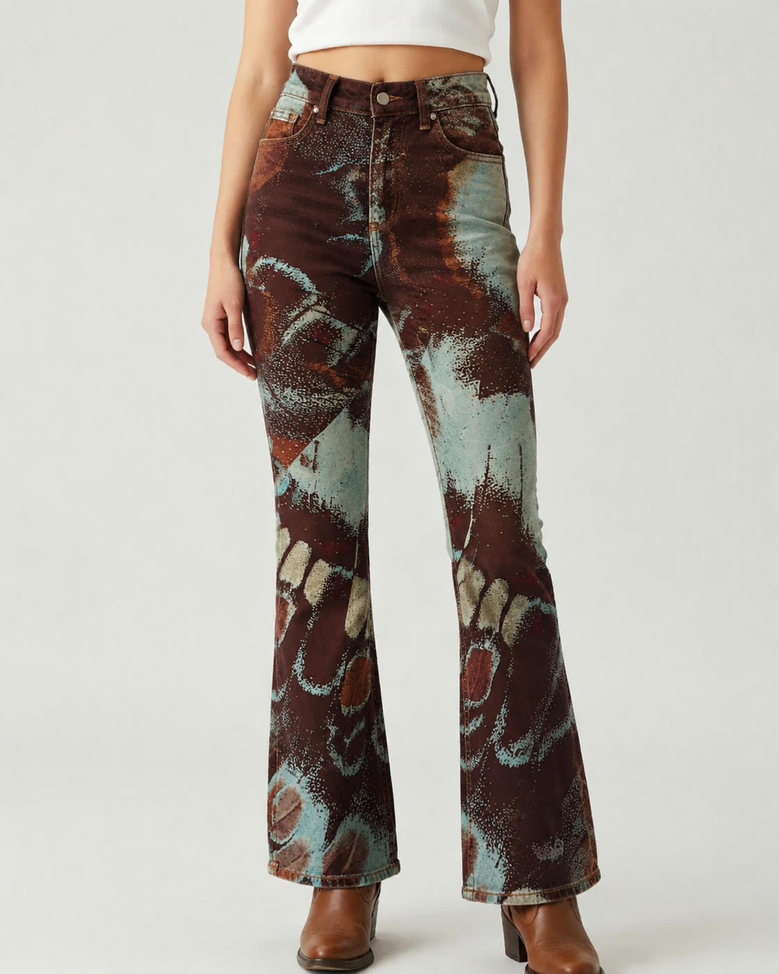 Desert Handprint Bootcut Jeans – Front View – Riley – Dark Brown