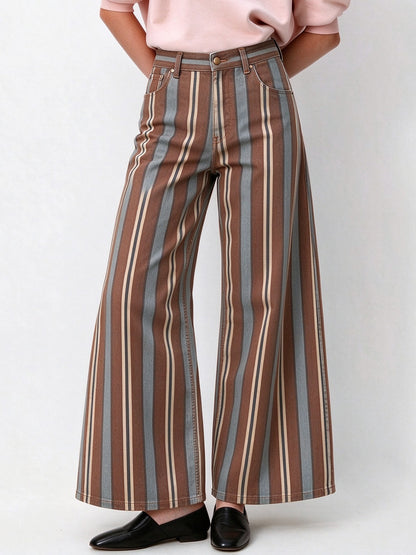 Saddlewood Stripe Wide-Leg Jeans