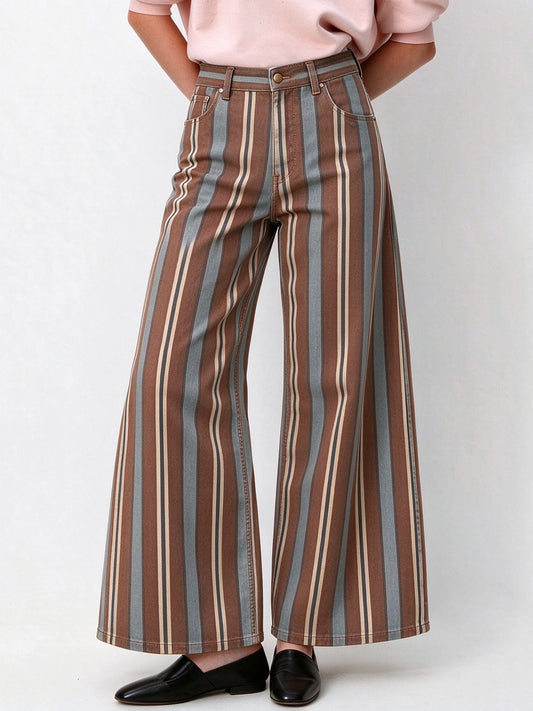 Saddlewood Stripe Wide-Leg Jeans