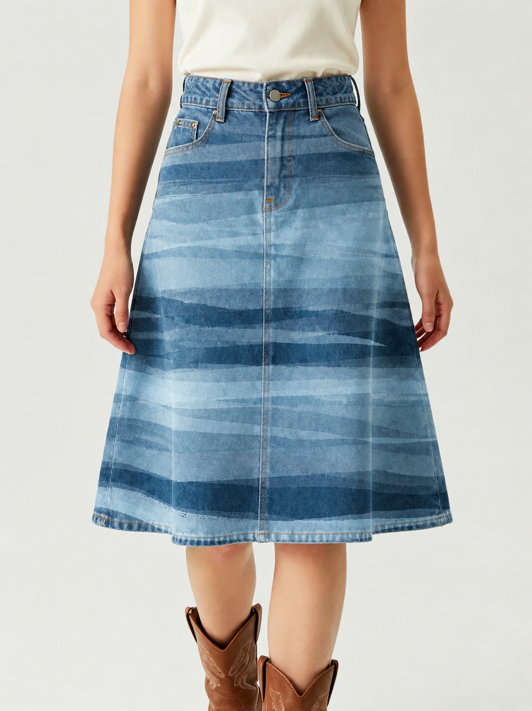 Medium Blue Stripes RB-SKT03 – Front View – Jessie – Medium Blue
