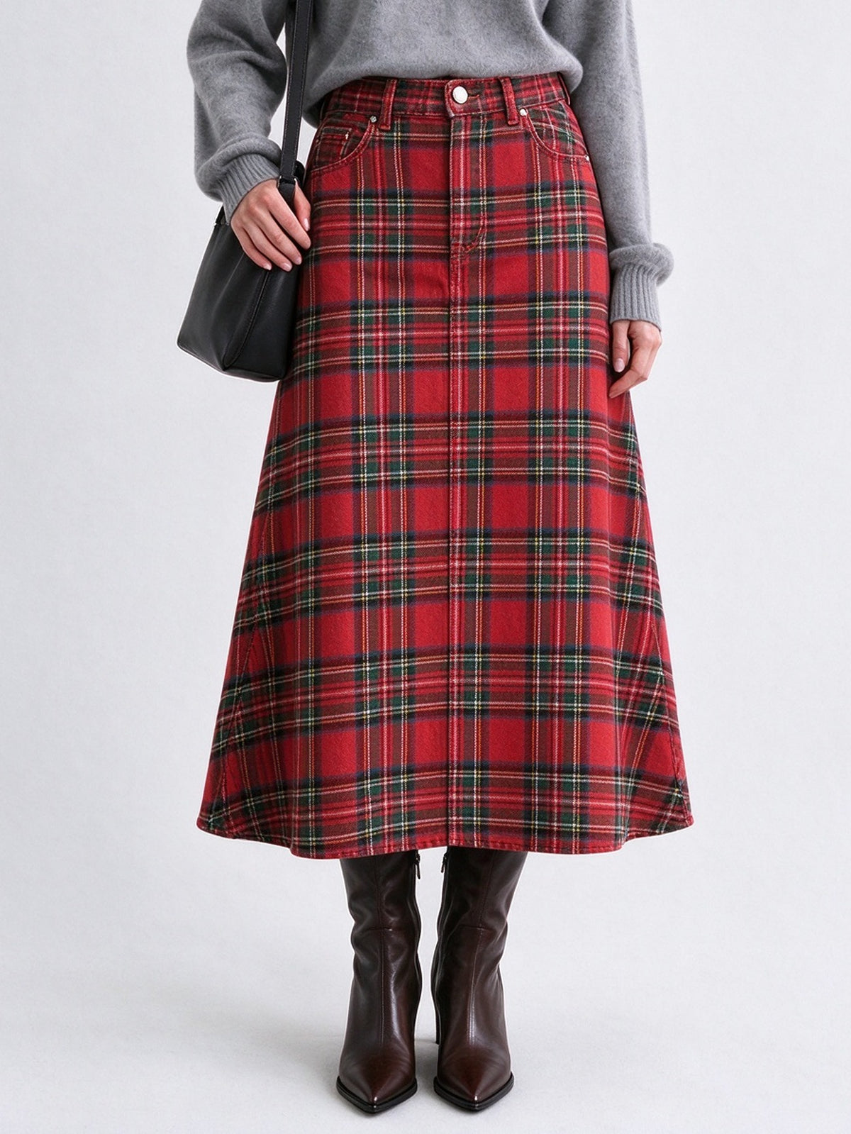 Rodeo Ranch Plaid Ankle-Length Denim Skirt