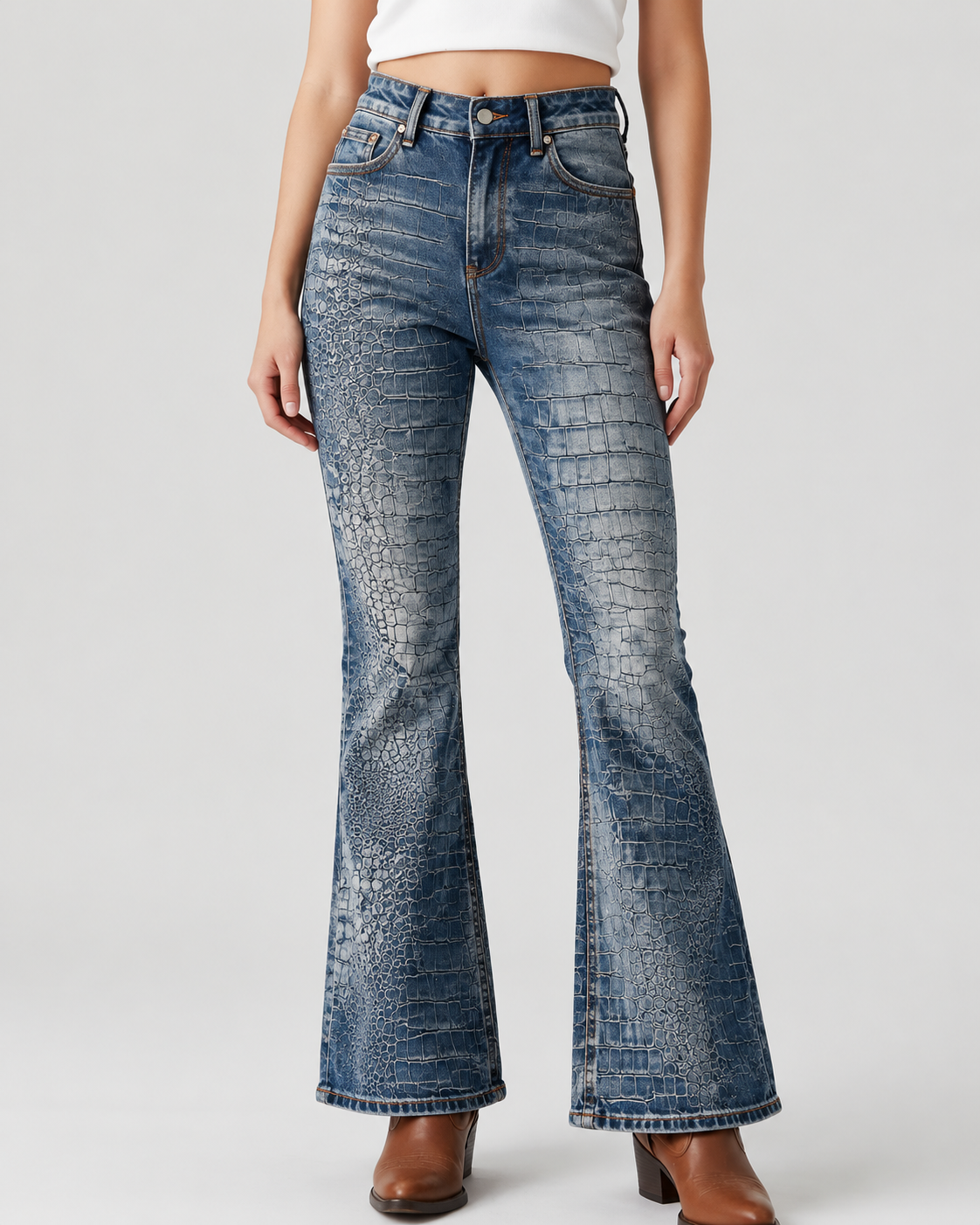 Canyon Croc Bootcut Jeans – Front View – Riley – Medium Blue