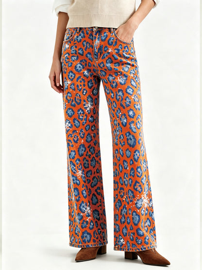 Cactus Bloom Bootcut Jeans – Front View – Riley – Orange, Blue