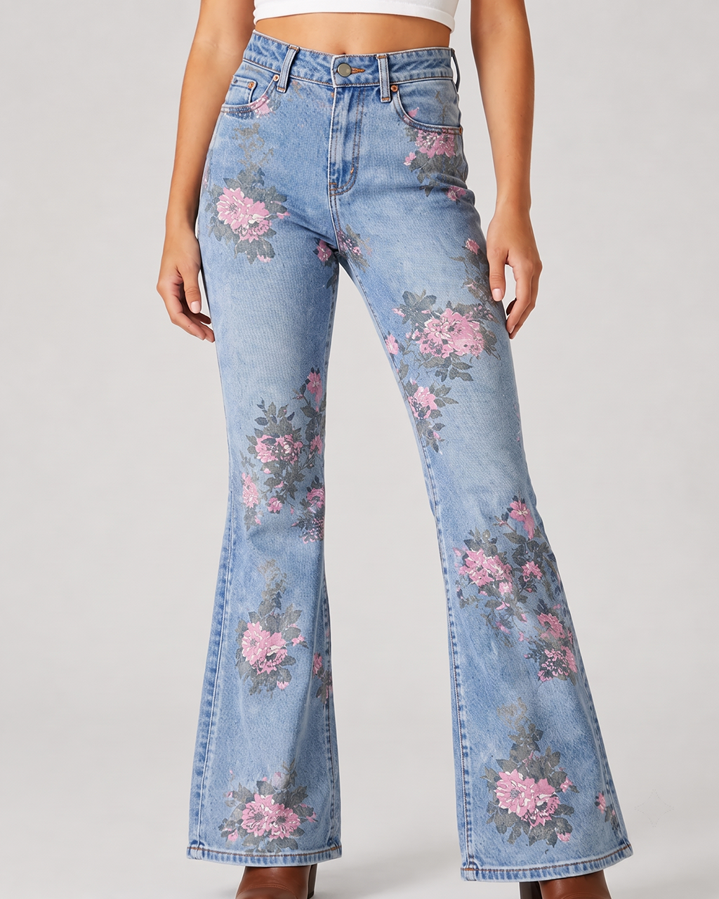 Cactus Rose Bootcut Jeans – Front View – Riley – light blue