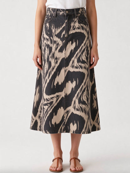 Prairie Ikat Ankle-Length Denim Skirt