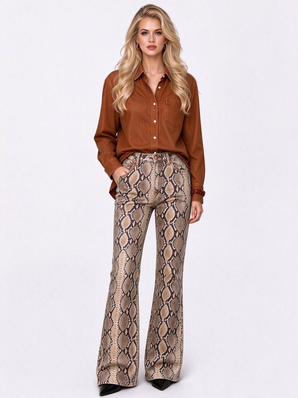 Snakebite Python Scale Flare Jeans