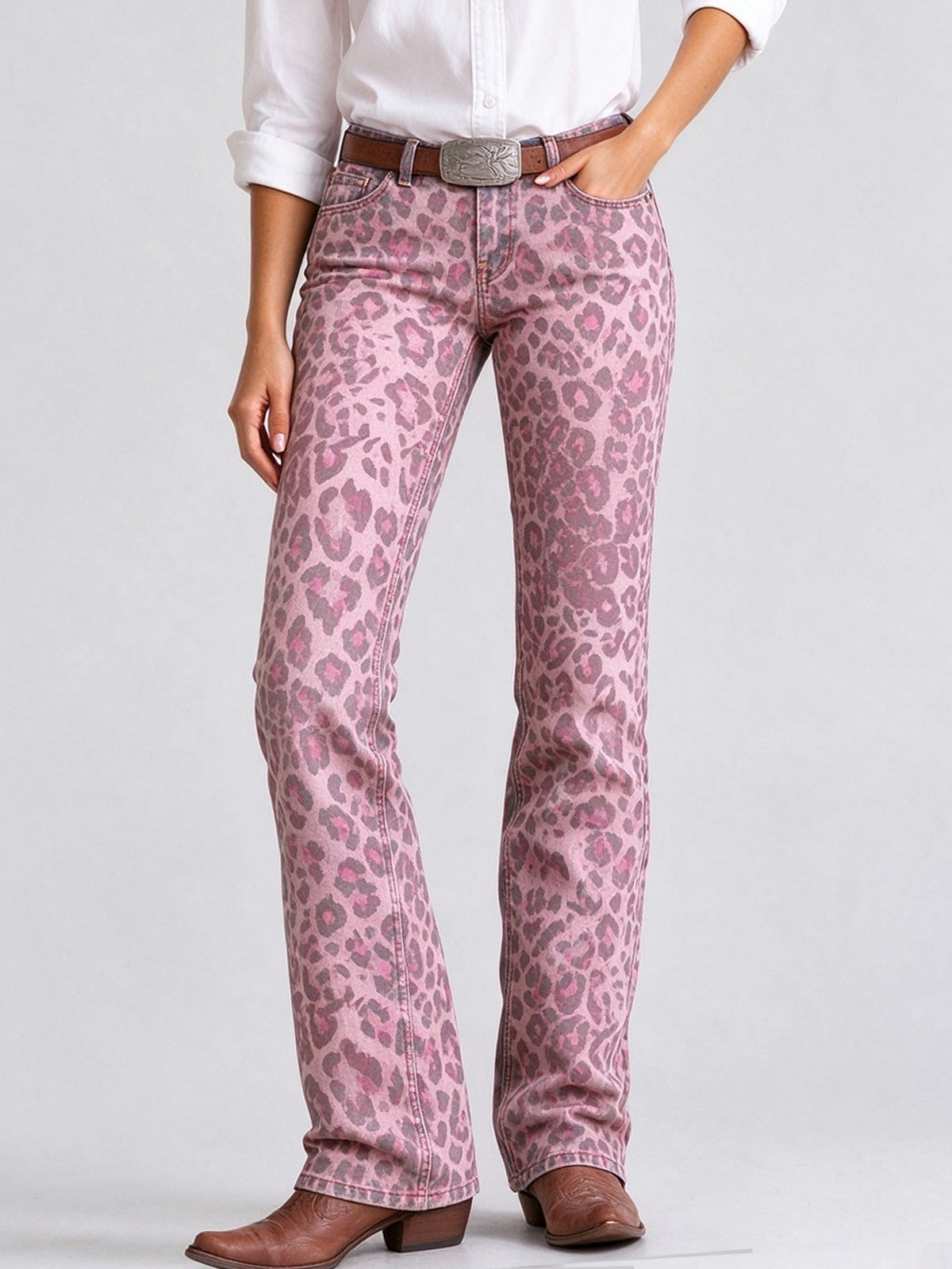 Rodeo Rose Leopard Low-Rise Bootcut Jeans