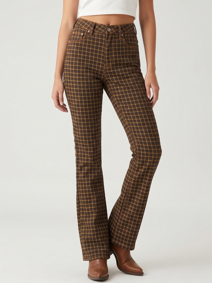 Plaid Trail Bootcut Jeans – Front View – Riley – Dark Brown