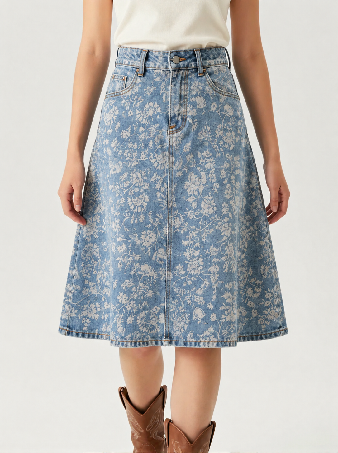 Light Blue Florals RB-SKT03 – Front View – Jessie – Light Blue