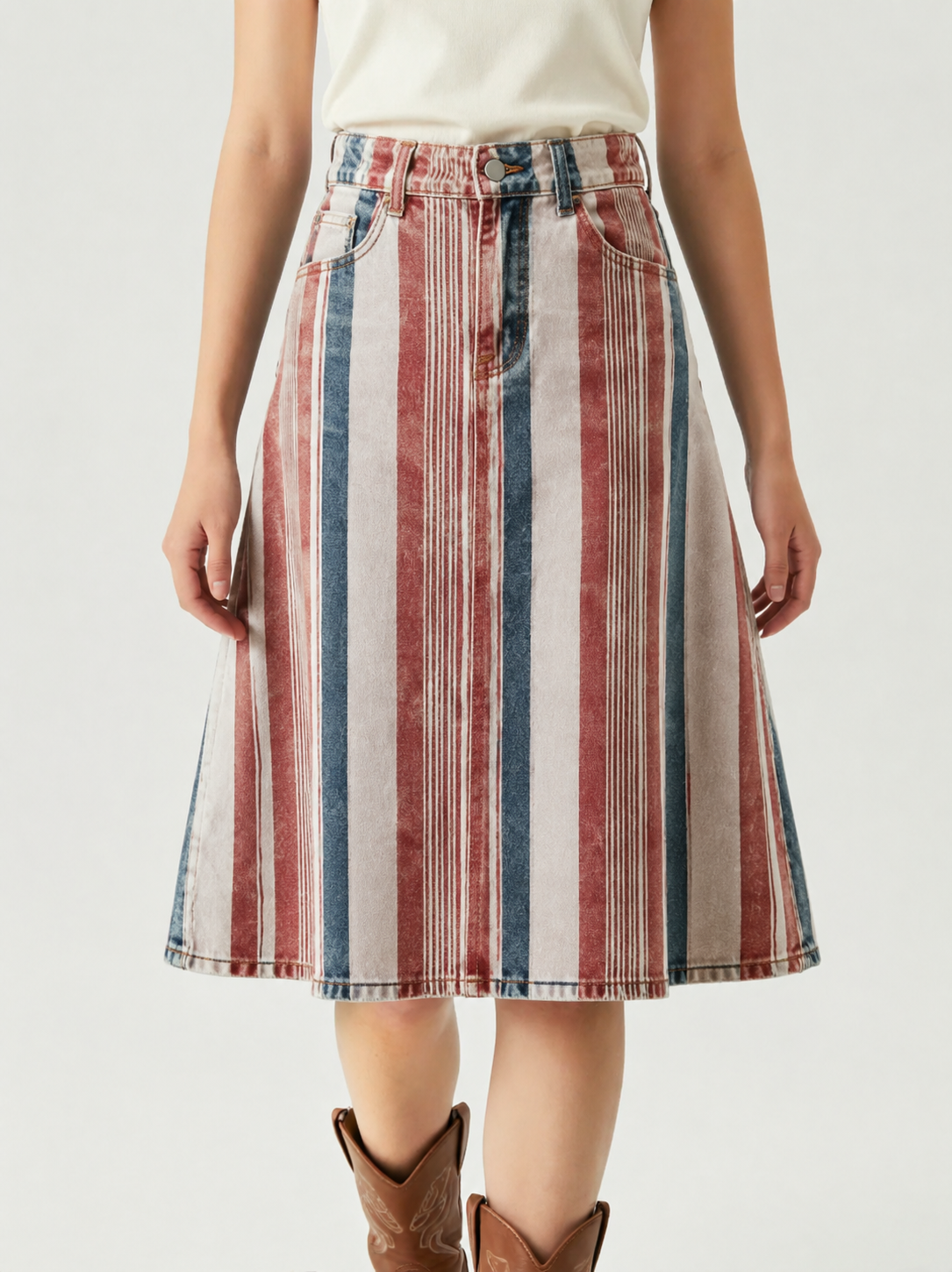 Light Wash Stripes RB-SKT03 – Front View – Jessie – Light Wash
