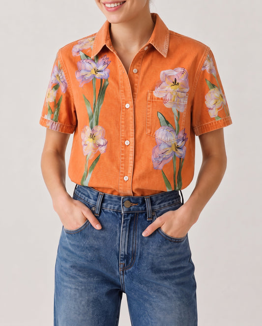 Cactus Bloom Orange RB-TOP15 – Front View – Riley – orange