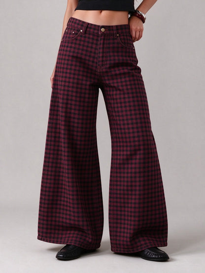 Saloon Shadow Check Wide-Leg Jeans